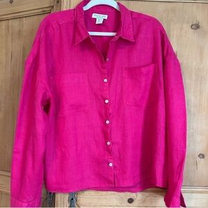Rachel Zoe fuchsia Button-Up LINEN Shirt MEDIUM